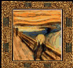 An animated gif of an ornate frame, within which can be seen a succession of various paintings.