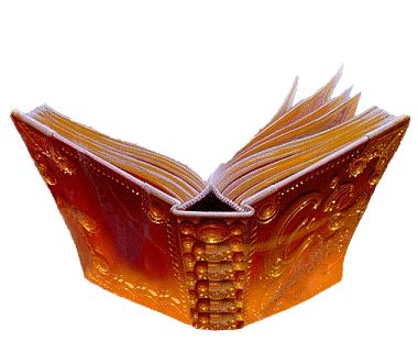 Animated gif of a large book; the pages are magically turning.