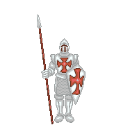 Animated gif of a knight standing guard with spear and shield.